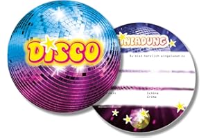 DH-Konzept Disco Invitation Cards for Children's Birthday Party Disco Disco Ball Pack of 6