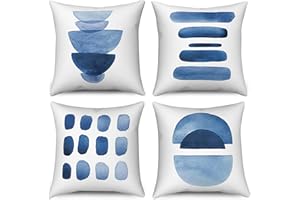 Hnmdmyi Funda de Cojín Azul 40x40 Juego de 4, Boho Abstracto Azul Marino Geométrico Fundas de Cojín Decorativas Minimalista Arte Moderno Estético Funda de Cojín de Lino para Sofá Cama Home Decor