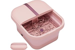 Beinilai Collapsible Foot Spa and Massager with Heater and Bubbles,Six Massage Rollers,Vibration and Red Light,Soaking Tub with Pumice Stone for Care Your Feet(Pink)