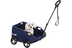 PawHut Carrito para Perros Plegable Cochecito para Mascotas Carrito para Perros Miniatura con Barra de Empuje Ajustable Diseño Abierto Cojín Bolsa de Almacenamiento y Ruedas 53x45x28 cm Azul Oscuro