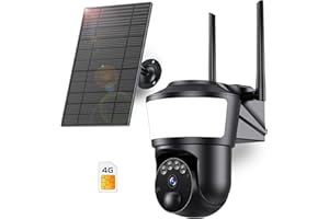 FSIOUE Zewnętrzna kamera do monitoringu 3G/4G LTE z kartą SIM, 4 MP kamera zewnętrzna z panelem słonecznym, kolorowy noktowizor 360° PTZ, wykrywanie przez człowieka, automatyczne śledzenie, 10000 mAh