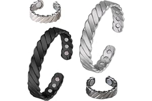 CARRENEU 2Pcs Lymphdrainage Magnetarmband Damen Gesundheit Magnet Armband Damen Kupferarmband Damen Magnetarmband Magnetringe Damen Kupferarmband Herren Verstellbare Öffnung mit 2 magnetring(Schwarz+Silber)