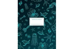 Sea Life Animals Pattern Green: Ocean Notebook College Ruled With Octopus, Sea Horse, Sea Turtle, Squid And Jellyfish 8.5x11" LARGE 100 Lined Pages