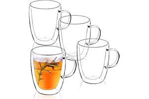 KADAX Tazza in Vetro, 270 ml, Tazza a Doppia Parete, Bicchiere per Tè, Caffè, Latte, Tazza Termica con Manico, Vetro da tè, Tazze termiche Vetro, 18,5x9,5x12 cm
