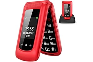 uleway GSM Telephone Portable Senior Clapet Basique Débloqué avec 2.4”+1.77" Grandes Écran, Telephone pour Personne Agée avec Grosse Touche, Bouton SOS, Station de Charge, Torche (Rouge)