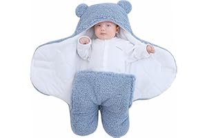 TURMIN Coperta Fasciatoio Bambino, Coperta a Sacco Neonato Che Riceve Coperta in Pile Unisex Ragazzi Ragazze Sacco a Pelo in Peluche Simpatico Orsetto Swaddle Fotografia Prop-Blu-S(0-3 Mesi)