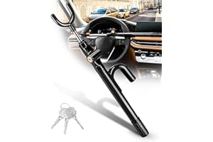 Tevlaphee Blocco Volante, Serratura di Sicurezza Auto, Dispositivo Anti-Furto Robusto, Alta Visibilità, Adattamento Universale per Auto, SUV & Furgoni, Regolabile, 3 Chiavi(Nero)