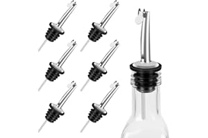 AUROAY 6pcs Tappi Dosatori per Olio in Acciaio Inox,Tappi per Bottiglie di Vetro,Beccucci con Coperchio per Bottiglie di Liquore Olio Vino Cocktail,Beccuccio Dispenser Versatori Dosatore di Bottiglie