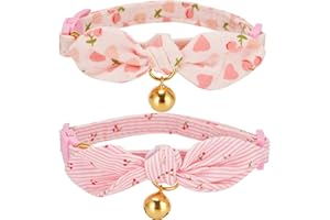 YUDOTE Weiches Baumwoll-Katzenhalsband mit Abnehmbarer handgebundener Fliege, 2er Pack Kätzchenhalsbänder mit Schnellverschluss und Glocke für weibliche Katzen zum Anziehen,Rosa Kirsche