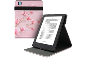 kwmobile Étui Compatible avec Kobo Aura H2O Edition 2 Coque - Étui à Rabat magnétique Tablette eReader Similicuir avec Sangle - Rose Clair-Blanc-Rose Ancien