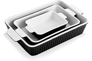 Swuut Casserole Dishes Set for Oven 33 x 23.5cm 13x9 inch, 4000ml Porcelain Baking Dishes, Ceramic Bakeware 3pcs Set,Kitchen Rectangular Deep Lasagna Pans with Handle