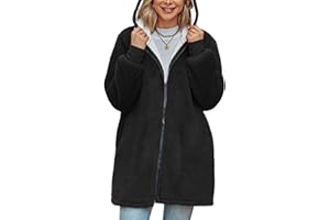 Xnova Femme Veste Polaire Oversize, Manteau Zippée à Capuche Chic, Longue Sweats Sherpa avec Poches Unie Lâche Pull Hiver Hoodie