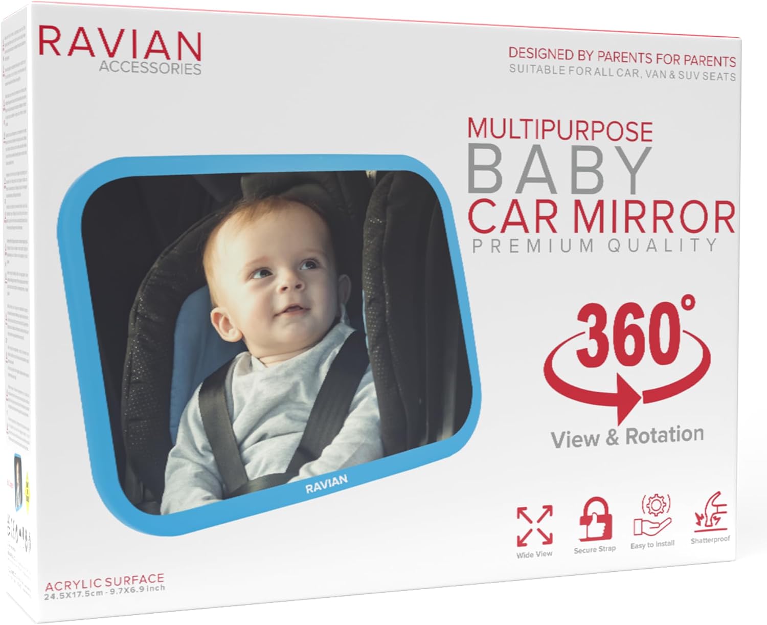 Espejo para Bebé para Asiento Trasero del Coche, Esenciales Más Seguros para Recién Nacidos con Vista Trasera, Irrompible, Ajustable para Ver Asientos Orientados hacia Atrás para Bebés