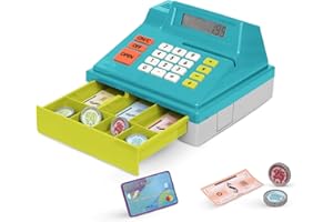 Battat – Toy Cash Register For Kids, Toddlers – 48Pc Play Register With Toy Money, Credit Card – Blue Calculating Cash Register – Pretend Play Toy – 3 Years + – Blue Calculating Cash Register
