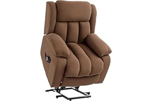 HOMCOM Poltrona Alzapersona Elettrica con Telecomando, Poltrona Relax Massaggiante e Reclinabile in Tessuto con Poggiapiedi e Tasche Lateriali, 91x93x103cm, Marrone