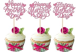 SYKYCTCY 24 Pack Happy Mother's Day Cupcake Toppers Glitter Heart Love Mother Best Mom Cupcake Picks for Happy Mother's Day Theme Women Birthday Party Cake Decorations Supplies Pink