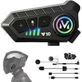 Intercom Motorcycle Helmet Bluetooth 6.0, Hands-Free Kit Moto 40H IP65 | HiFi Stereo, Intelligent Noise Cancellation, 600mAh,