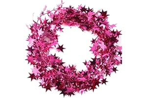 DUORIES 7,5m Stern Weihnachtsbaum Lametta Girlande,Weihnachtsdeko Lametta Draht Folien Girlande Banner Hängedeko Tischdeko für Party Weihnachten Geburtstag Jubiläum Silvester Karneval Fasching Deko,Rose