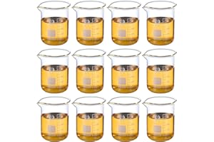 PATIKIL 100ml Low Form Glass Beaker, 12 Pack 3.3 Borosilicate Glass Graduated Printed Scale Measuring Cups with Spout for Kitchen Lab Liquids