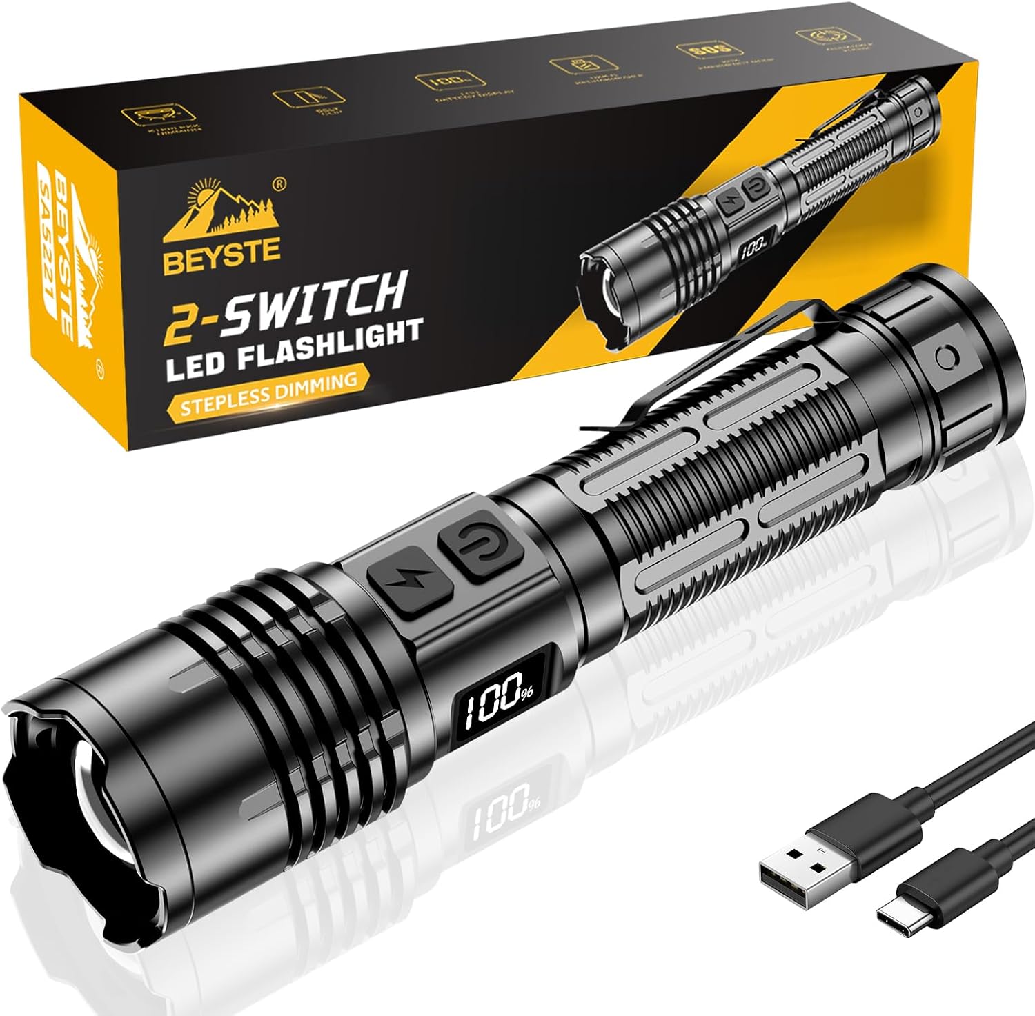 Technische Daten & Spezifikationen : BEYSTE Taschenlampe LED Aufladbar 1000000 Lum