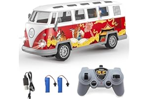 Bonikita Ferngesteuerter Busse 1962 Volkswagen Classic Decal Vintage Busse Modell, 2.4G RC Auto Spielzeug Set mit Sound und Licht für 3-10 Jahre alte Jungen und Mädchen Geschenk