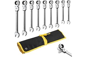 AMTOVL Jeu de clés mixtes à cliquet à tête flexible, clé à cliquet métrique, 72 dents, 180°, construction Cr-V, chromage pour réparation de vélo et d’entretien 6-19MM