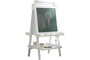 KidKraft Caballete Infantil Deluxe con rollo de papel y vasos de pintura, 2 en 1 Pizarra de Madera, Pizarra Blanca, Juguetes niños y niñas 3+ años (62040)
