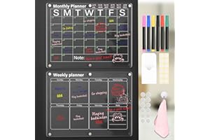 Fioay 2Pcs Calendario Magnetico Mensile e Settimanale, 40x30cm Riutilizzabili Calendario Magnetico in Acrilico, Calendario Magnetico Frigo Trasparente con 6 Pennarelli e 1 Straccio