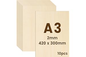 KUOGAS 10 láminas de contrachapado 3mm | Tabla madera bricolaje de corte preciso - Ideal para modelismo, grabado láser, regalos y decoración (A3-420x300x2mm)