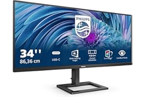 Philips 346E2LAE Monitor 34 Pulgadas UWQHD, 100Hz, VA, 1 MPRT, Adaptive Sync., Altura ajustable, Altavoces (3440x1440, 1x HDMI 2.0, 1x DP 1.2, USB-Hub, USB-C), Negro
