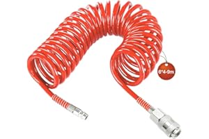 SRJQXH 9 m Compressed Air Spiral Hose, Orange Compressed Air Hose, Diameter 6 x 4 mm Air Pressure Hose, Spiral Compressor Hose, with Connector, for Household, Workshop, Car Workshop