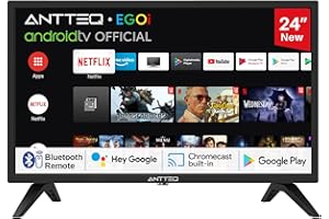 Antteq AG24F1DCU Android TV Smart TV 24 pollici (61 cm) con Google Assistant, Chromecast, Netflix, Prime Video, Disney+, Wi-Fi, DVB-C/T2/S2, Android TV 11