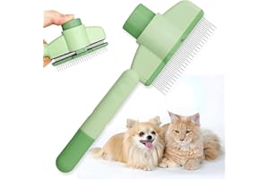 NICECONE Flea Comb for Dogs and Cats with Release Button - Pet Hair Removal Comb for Grooming, Deshedding & Flea Control - Stainless Steel Teeth for Short/Long Hair (Green)