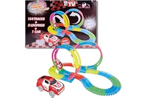 Fantastic Tracks Looping Cars, Circuit Voiture Enfant, Original comme Vu à la TV, Circuit de Voitures Lumineux Flexible et modulable Jeu pour Enfants Brille dans Le Noir Set Tout Inclus