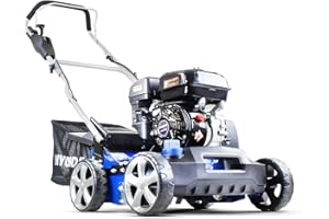 Hyundai 212cc Petrol Lawn Scarifier and Aerator, 400mm Cutting Width, 5 Cutting Heights, 45L Grass Bag, Soft Grip Foldable Handle with Height Adjustment