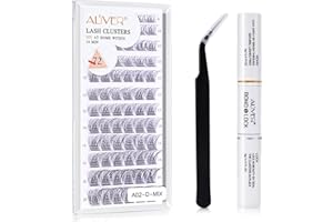 PEPHUCA Zestaw sztucznych rzęs, przedłużanie rzęs, zestaw 8-10-12-14-16 mm, mieszana długość, 72 szt. SD Curl Wispy Clusters z pęsetą, wiązaniem i uszczelką, naturalny wygląd "zrób to sam" w domu