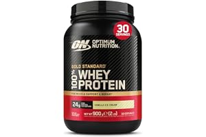 Optimum Nutrition Gold Standard 100% Whey Proteinpulver,900 g | Vanilla Ice Cream,30 Portioner,24g Protein, BCAA,Lågt sockerinnehåll, Främjar Muskeltillväxt och Återhämtning