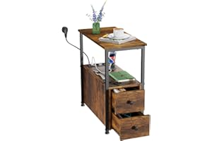 Chleby Mesita de Noche con Enchufe Estrecha mesita de Noche con 2 cajones y Estante para salón, Dormitorio