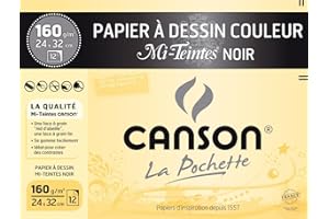 CANSON Mi-Teintes - Pochette 12 feuilles de papier dessin noir 24x32 - 160g/m²