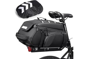 RAINSMORE Borsa Bici Posteriore 15L Portapacchi Bici Posteriore Impermeabile con Copertura Antipioggia e Striscia Riflettente Multifunzionale
