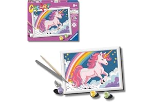 Ravensburger - Creart D: Unicornio Neon | Pintar por Numeros Niños | Kit Manualidades Niños 9 años | Kit Pintura Niños Completo | Regalo Niña 9 Años | Incluye Marco 24x18cm