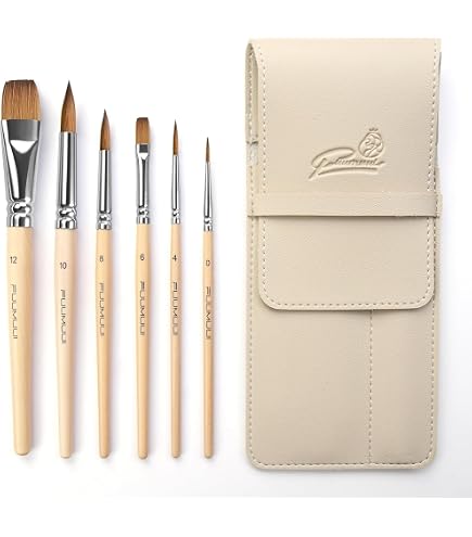 Set De 5 Pinceaux Aquarelle De Voyage - Poignée Amovible - Étui En Cuir - Parfait Pour Artistes Nomades