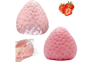 GETJOY 2 PCS Taba Squishy, Fufu Squishy, Soft Strawberry Squeeze Toys, Cute Stress Relieving Fidget Squeeze Toy for Kids and Adult, Fidget Toys Home Office Relaxing Birthday Relief Gift (Pink+Transparent) ﻿