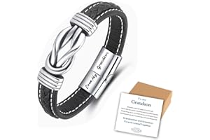 HPKJUYDS Grandmother and Grandson Forever Linked Together Braided Leather Bracelet, Men's Braided Leather Knot Wristband Cuff Bracelet, Grandson Inspirational Birthday Bracelet Gift from Grandma