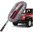 YeewayVeh Car Duster, Extendable Long Handle Car Duster Exterior Scratch Free Car Cleaning Tool, Soft Microfiber Car Dust Brush for Truck, SUV, Vehicles and Home Cleaning, Red&Gray