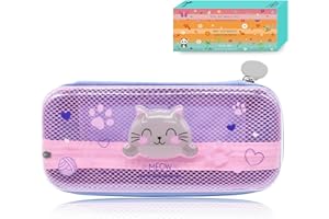 DGTSYAL Trousse Wonderwow, Trousse à Crayons Portable, 2 Compartiments et Porte-Stylo intérieur, Compartiment intérieur avec Tissu en Maille, Fermeture à Glissière (Chat Violet)