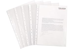 ‎FALKEN Falken 100er Pack Klarsichthüllen mit Lochrand Economy DIN A4 transparent genarbt oben offen Kunststoff Prospekthüllen Klarsichtfolie Plastikhülle für Ordner Ringbücher und Hefter