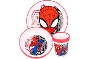 ILS I LOVE SHOPPING SPIDERMAN - Kindergeschirr-Set zweifarbig - Set bestehend aus 3 Tellern, Schüssel und Becher für Kinder - Babygeschirr mit rutschfester Unterseite - BPA frei (Spiderman)