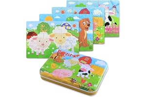 BBLIKE Puzzle Enfant 2 3 4 Ans - 5 en 1 Progressif Educa Puzzles avec Boîte, Jouet Éducatif Montessori Apprentissage Cognitif, Drôle Jeux Cadeau Anniversaire pour Fille Garçon Bebe(Animaux de Ferme)