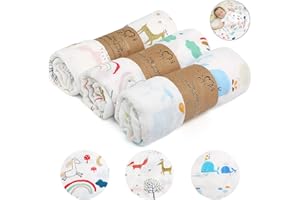 Ballery Muselina Manta Bebé, 3 Piezas Softan Muselina Bambú Bebe, Mantas Swaddle Bebé de Envoltura, 120x120cm